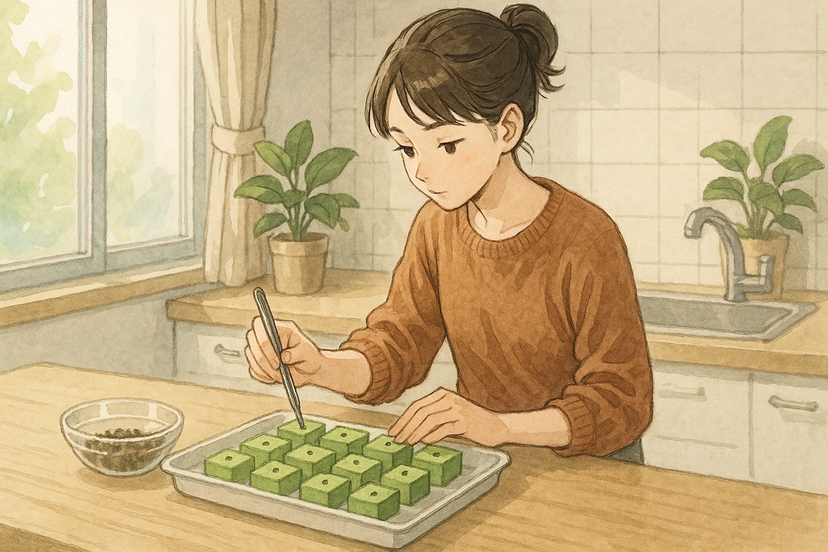 スポンジを使った大葉の発芽のコツ