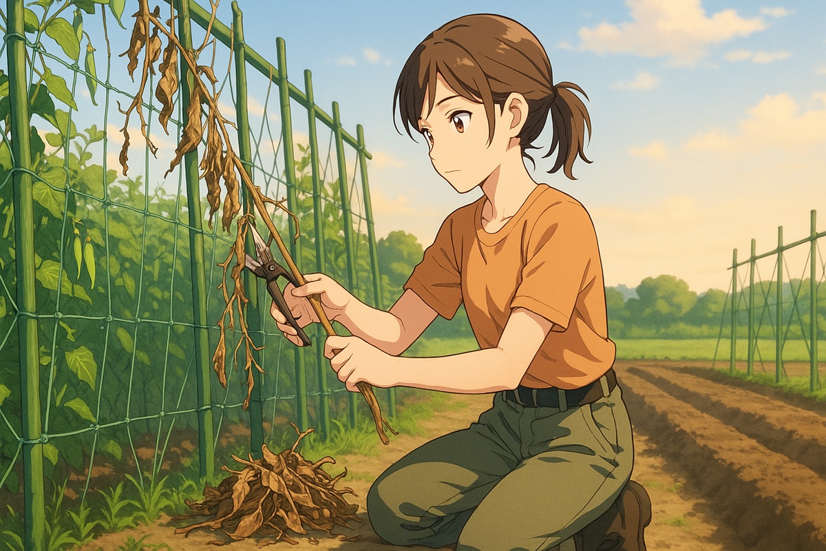 スナップエンドウ収穫後の株管理と次作準備