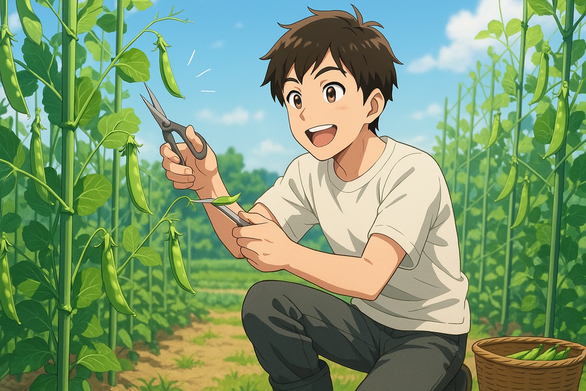 スナップエンドウの収穫量を増やす芯止め