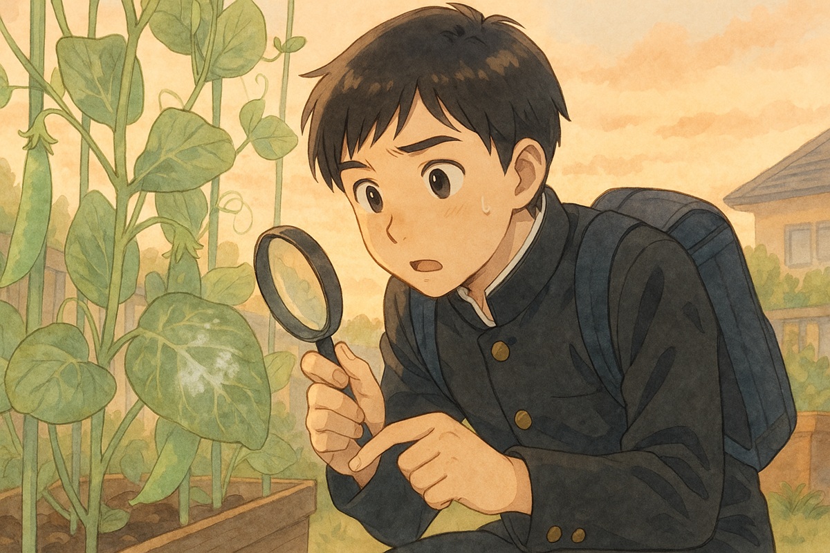 スナップエンドウの葉が白いのはうどんこ病？