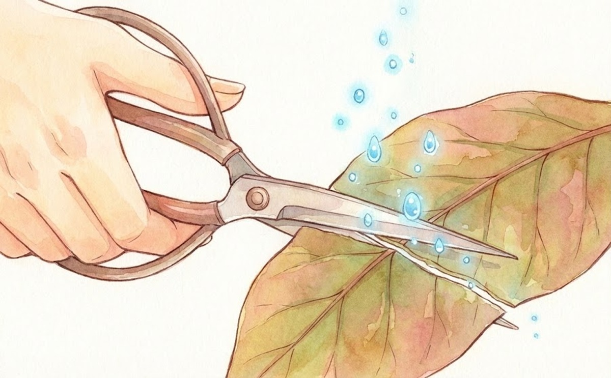 葉を切る処置がサツマイモ苗の水分蒸散を抑える