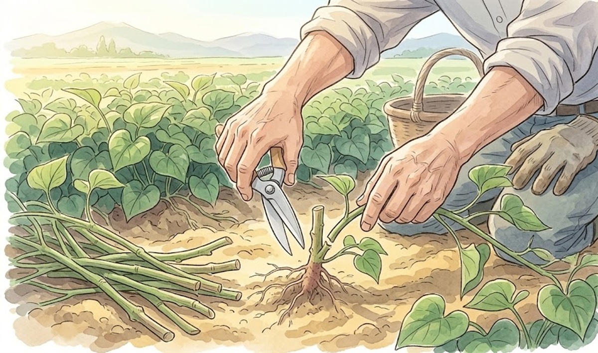 収穫作業が楽になるつる切りのやり方と残すべき茎の長さ