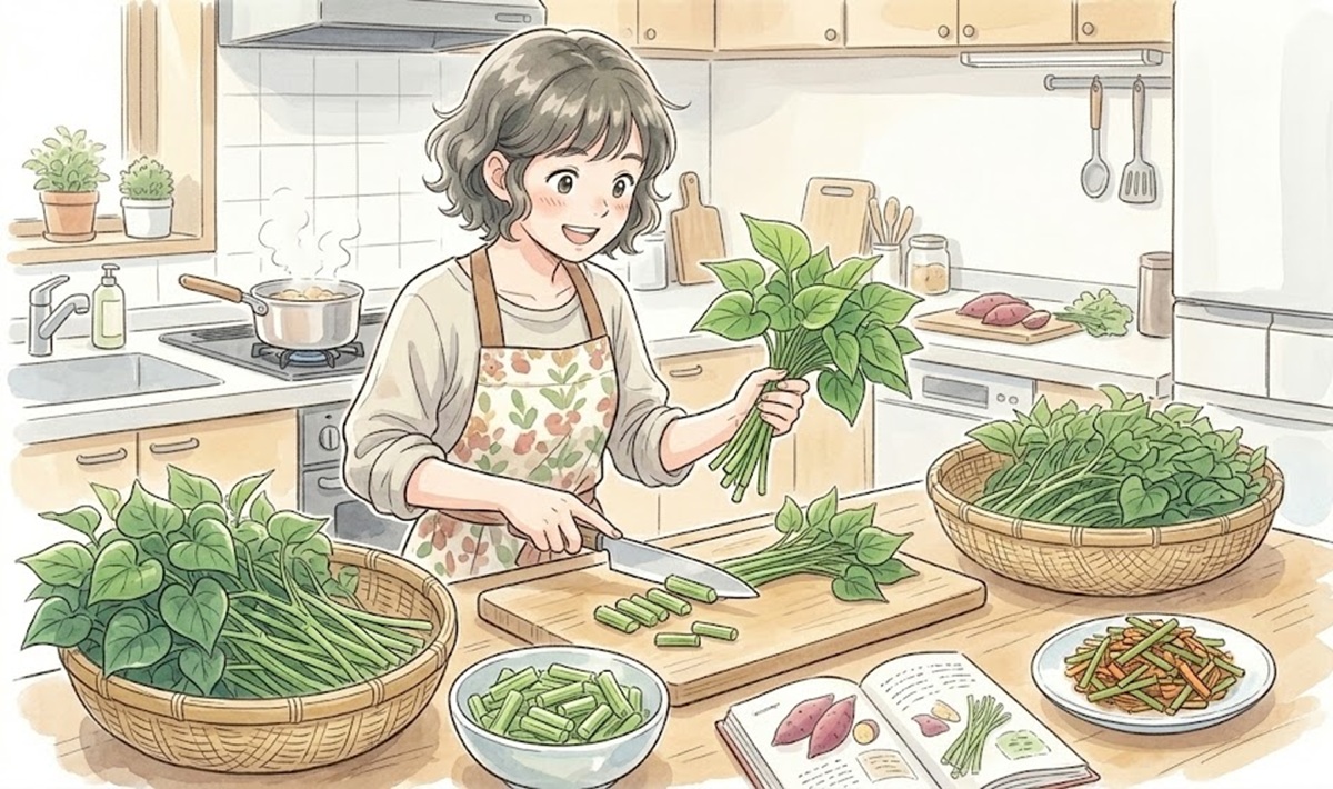 切ったつるを捨てないで!栄養満点な「さつまいもの茎」を食べる魅力