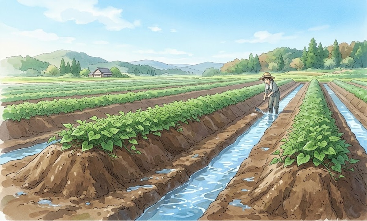 高畝にして畑の排水性を高める対策が重要